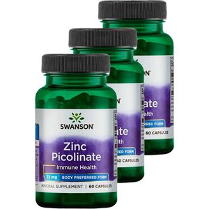 Swanson | Zinc Picolinate 22mg | 60 Capsules | 3 stuks | 3 x 60 Capsules