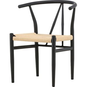 Nest living - Bengt - Eetkamerstoel - Zwart - Metaal - Rotan Zitting