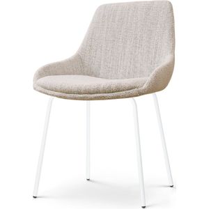 Nolon Nora-Isa Eetkamerstoel Beige Gemêleerd - Stof - Wit Onderstel - Design - Scandinavisch - Comfortabel
