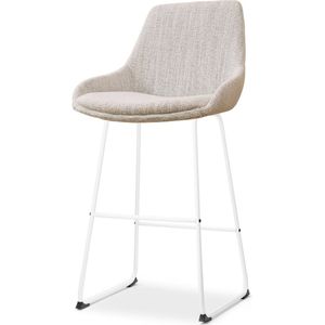 Nolon Nino-Isa Barkruk Beige Gemêleerd - Wit Onderstel - 75 cm - Hoge Kruk - Stof - Barkruk met Rugleuning - Design - Comfortabel