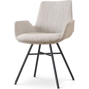 Nolon Noa-Eef Eetkamerstoel Beige Gemêleerd - met Armleuning - Stof - Zwart Metalen Onderstel - Lage Armleuning - Industrieel - Modern - Design - Comfortabel