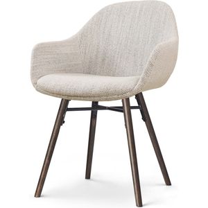 Nolon - Nena-Mae Eetkamerstoel - Beige Gemêleerd - Stof - Houten Poten - Walnoot