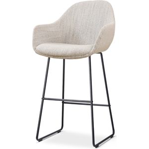 Nolon Nino-Mae Barkruk Beige Gemêleerd - Zwart Onderstel - 75 cm - Hoge Kruk - Barkruk met Rugleuning - Design - Scandinavisch - Comfortabel