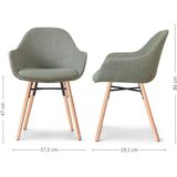 Nolon Nena-Mae Eetkamerstoel Groen - met Armleuningen - Stof - Houten Poten - Design - Scandinavisch - Comfortabel