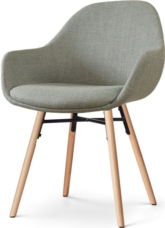 Nolon Nena-Mae Eetkamerstoel Groen - met Armleuningen - Stof - Houten Poten - Design - Scandinavisch - Comfortabel