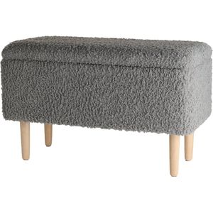 Lisomme Sem Teddy Bankje Grijs - Met Opbergruimte - Houten Poten - Halbankje - Bankje bij Eettafel - B75 x D36 x H46 cm