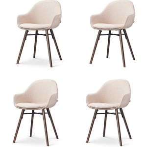 Nolon - Nena-Mae Eetkamerstoelen Set van 4 - Beige - Stof - Houten Poten - Walnoot