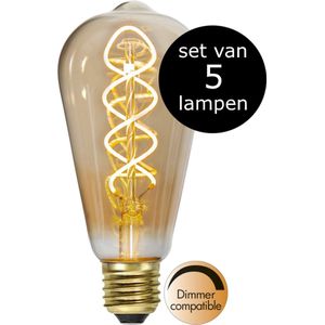 Star Trading - 5-Pack | LED - Druppel - Edison Lamp - E27 - 3.2W - Super Warm Wit - 2200K - Dimbaar