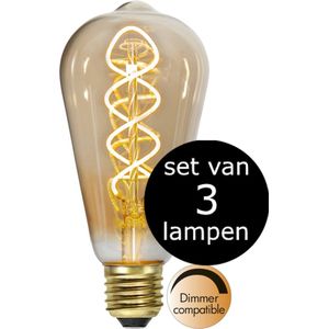 Star Trading - 3-Pack | LED - Druppel - Edison Lamp - E27 - 3.2W - Super Warm Wit - 2200K - Dimbaar