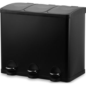 Bayt - P60T3Z - Prullenbak - Zwart - 60 Liter - 3 Compartimenten van 20 Liter