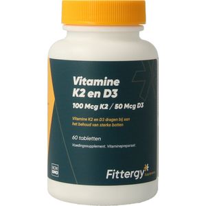 Fittergy - K2 en D3 - Vitaminen - 100 mcg en 50 mcg - 30 tabletten