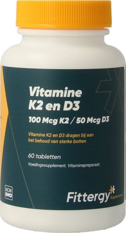 Fittergy - K2 en D3 - Vitaminen - 100 mcg en 50 mcg - 30 tabletten