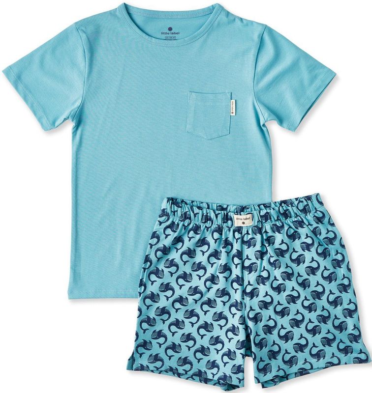 Little Label - Zomerpyjama - Donkerblauw - Katoen - Palm-Print