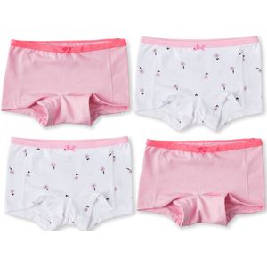 Little Label - Meisjes Shorts 4 Pack - Wit Bloemetjes - Extra Zachte Bio-Katoen