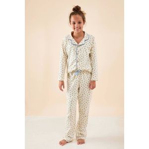 Little Label - Donna - Pyjama - Crema met Blauwe Bloemetjes - Extra Zachte Bio-katoen