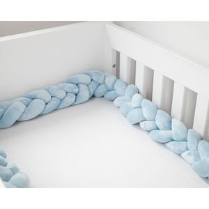 Gevlochten baby bedbumper - Bedomrander  blauw – Boxomrander 3 meter