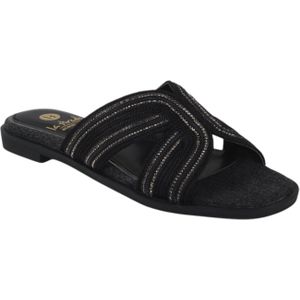 La Strada Slipper - Zwart - Textiel/Synthetisch - Geweven Detail