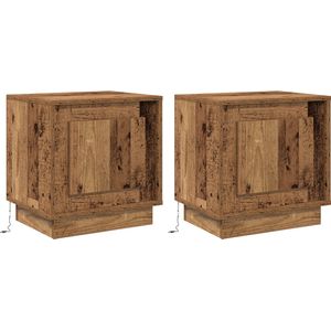 vidaXL - Nachtkastjes - Oud Hout - 2 Stuks - met LED Verlichting