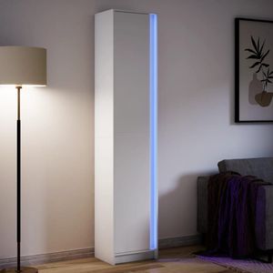 vidaXL Hoge Kast - Wit - Bewerkt Hout - LED Verlichting