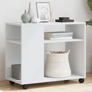 vidaXL - Bijzettafel - Wit - Bewerkt Hout - Met Wieltjes
