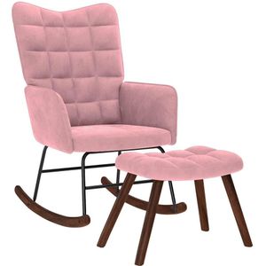vidaXL - Schommelstoel - met - krukje - fluweel - roze