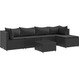 vidaXL 6-delige Loungeset met kussens poly rattan zwart