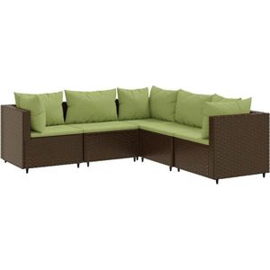 vidaXL Loungeset - 5-delig - Bruin - Poly Rattan - Inclusief Kussens