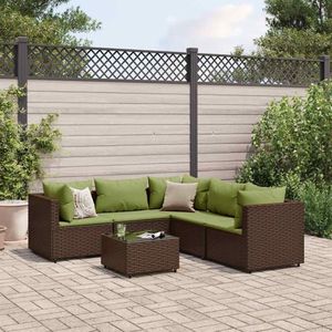 vidaXL - Loungeset - Bruin - Poly Rattan - 6-delige met Kussens
