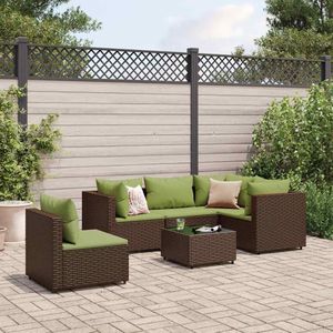 vidaXL 6-delige Loungeset - Bruin - Poly Rattan - Inclusief Kussens