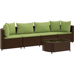vidaXL - 5-delige Loungeset - Bruin - Poly Rattan - Inclusief Kussens