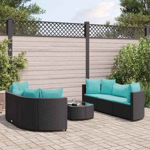 vidaXL 7-delige Loungeset met kussens poly rattan zwart