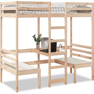 vidaXL Hoogslaper met bureau en stoelen massief grenenhout 90x190cm