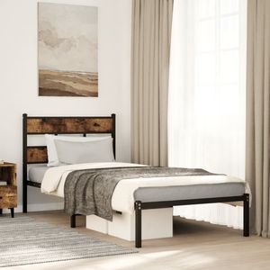 vidaXL - Bedframe - zonder - matras - metaal - gerookt - eikenkleurigx200 - cm