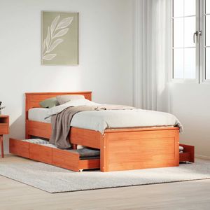 vidaXL Massivholzbett ohne Matratze mit Kopfteil Wachsbraun 90x190 cm