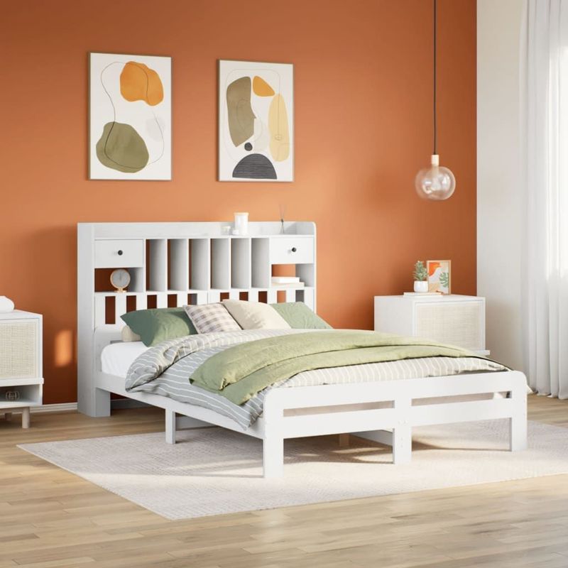 vidaXL Bed met boekenkast zonder matras grenenhout wit 140x190 cm