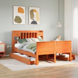 vidaXL Massivholzbett mit Regal ohne Matratze Wachsbraun 150x200 cm