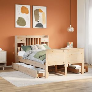 vidaXL - Bed - met - boekenkast - zonder - matras - massief - grenenhout - 135x190 - cm