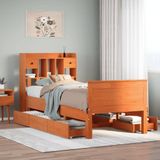 vidaXL - Bed - met - boekenkast - zonder - matras - grenenhout - wasbruinx190 - cm