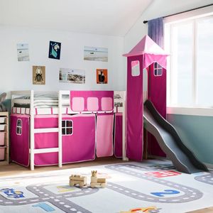 vidaXL - Kinderhoogslaper - met - torenx200 - cm - massief - grenenhout - roze