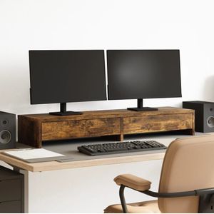 vidaXL - Monitorstandaard - met - lades - 100x27x15 - cm - hout - gerookt - eikenkleur