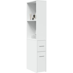 vidaXL - Badkamerkast - smal - met - wielen - bewerkt - hout - wit