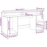 vidaXL Bureau - Grijs - Hout - 200x55x91 cm - Met LED-verlichting