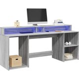 vidaXL Bureau - Grijs - Hout - 200x55x91 cm - Met LED-verlichting