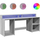 vidaXL Bureau - Grijs - Hout - 200x55x91 cm - Met LED-verlichting
