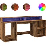 vidaXL Bureau - Oud Hout - 200x55x91 cm - Bewerkt Hout - LED-Verlichting