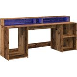 vidaXL Bureau - Oud Hout - 200x55x91 cm - Bewerkt Hout - LED-Verlichting