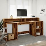 vidaXL Bureau - Oud Hout - 200x55x91 cm - Bewerkt Hout - LED-Verlichting