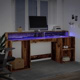 vidaXL Bureau - Oud Hout - 200x55x91 cm - Bewerkt Hout - LED-Verlichting