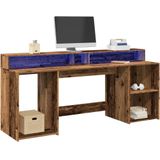 vidaXL Bureau - Oud Hout - 200x55x91 cm - Bewerkt Hout - LED-Verlichting