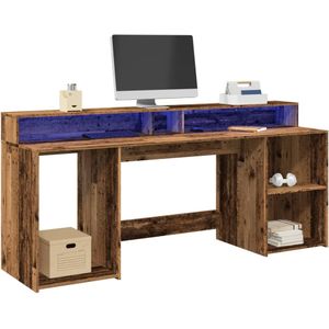 vidaXL Bureau - Oud Hout - 200x55x91 cm - Bewerkt Hout - LED-Verlichting